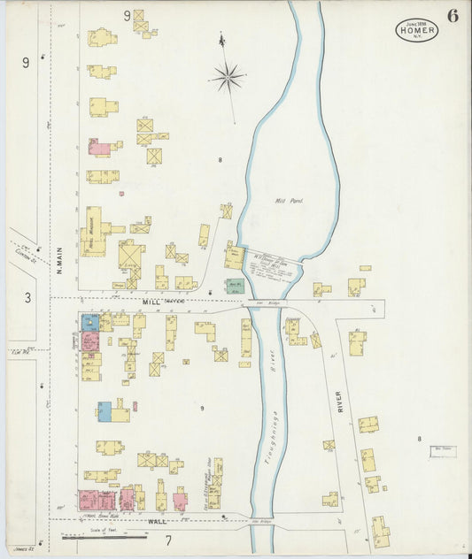 Sanborn Fire Insurance Map from Homer, Cortland County, New York (1898), Sheet #0006 - Historic Sanborn Fire Insurance Map Print, vintage old map wall art, antique decor, genealogy gift, New York New York map