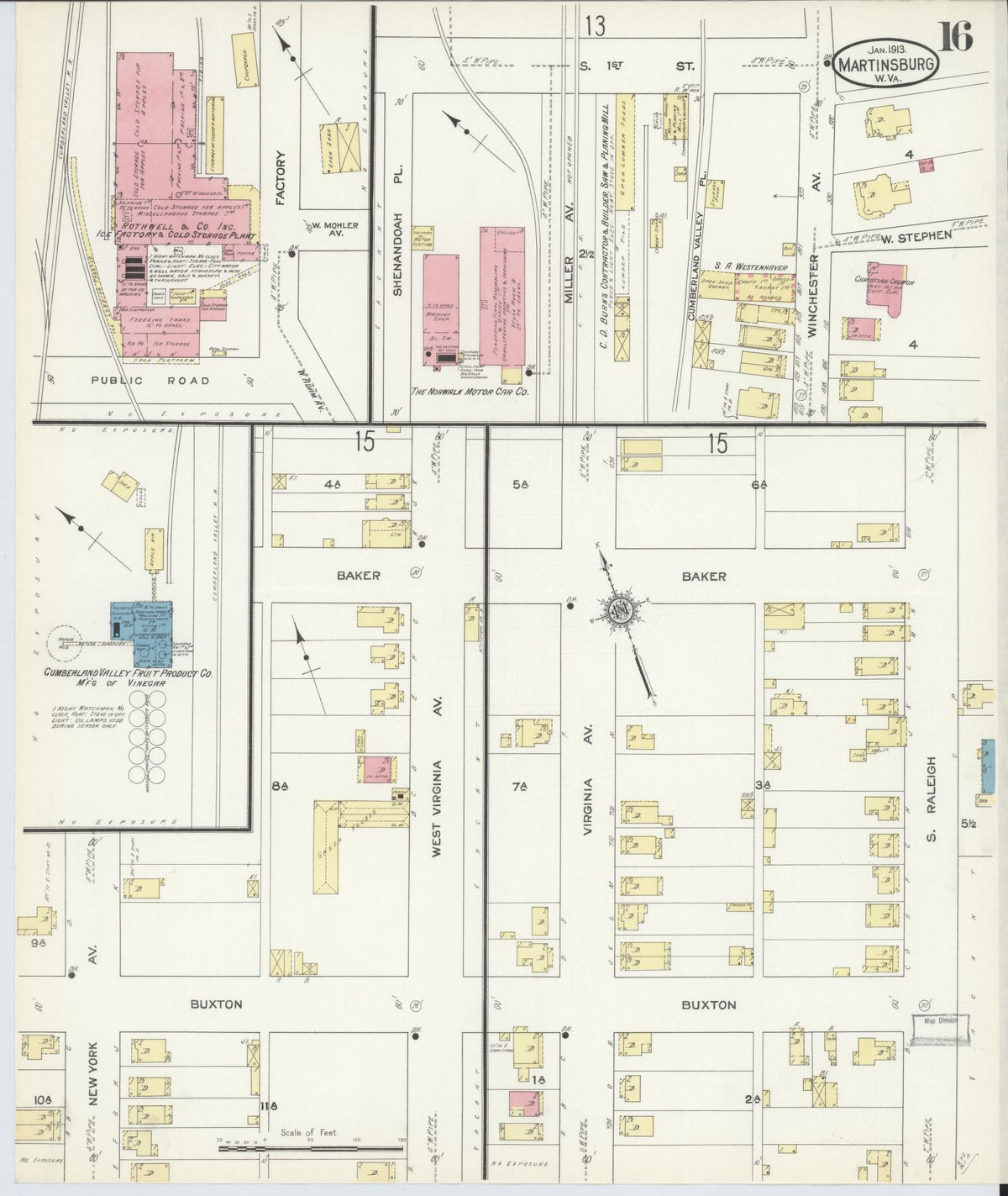 Sanborn Fire Insurance Map from Martinsburg, Berkeley County, West Virginia (1913), Sheet #0016 - Historic Sanborn Fire Insurance Map Print, vintage old map wall art, antique decor, genealogy gift, West Virginia West Virginia map
