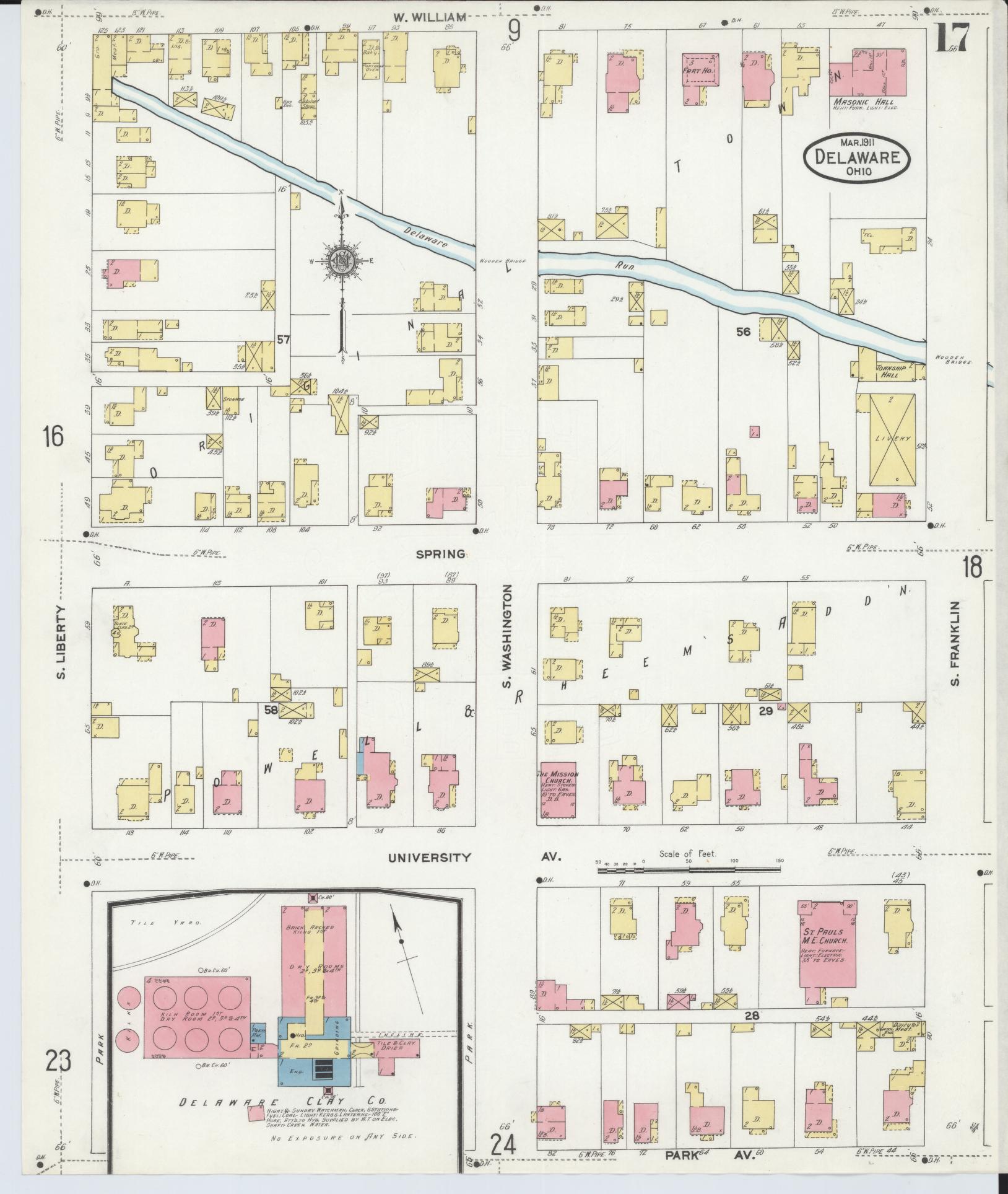 Sanborn Fire Insurance Map from Delaware, Delaware County, Ohio (1911), Sheet #0017 - Complete Map Set gallery image, historic Sanborn map, vintage wall art, Ohio Ohio