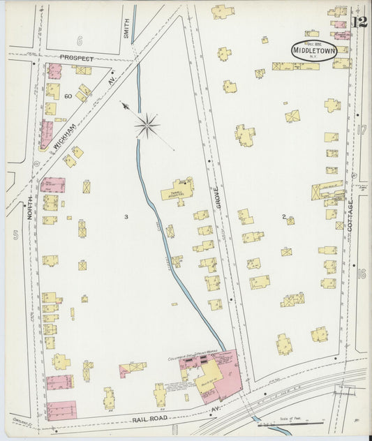 Sanborn Fire Insurance Map from Middletown, Orange County, New York (1892), Sheet #0012 - Historic Sanborn Fire Insurance Map Print, vintage old map wall art, antique decor, genealogy gift, New York New York map
