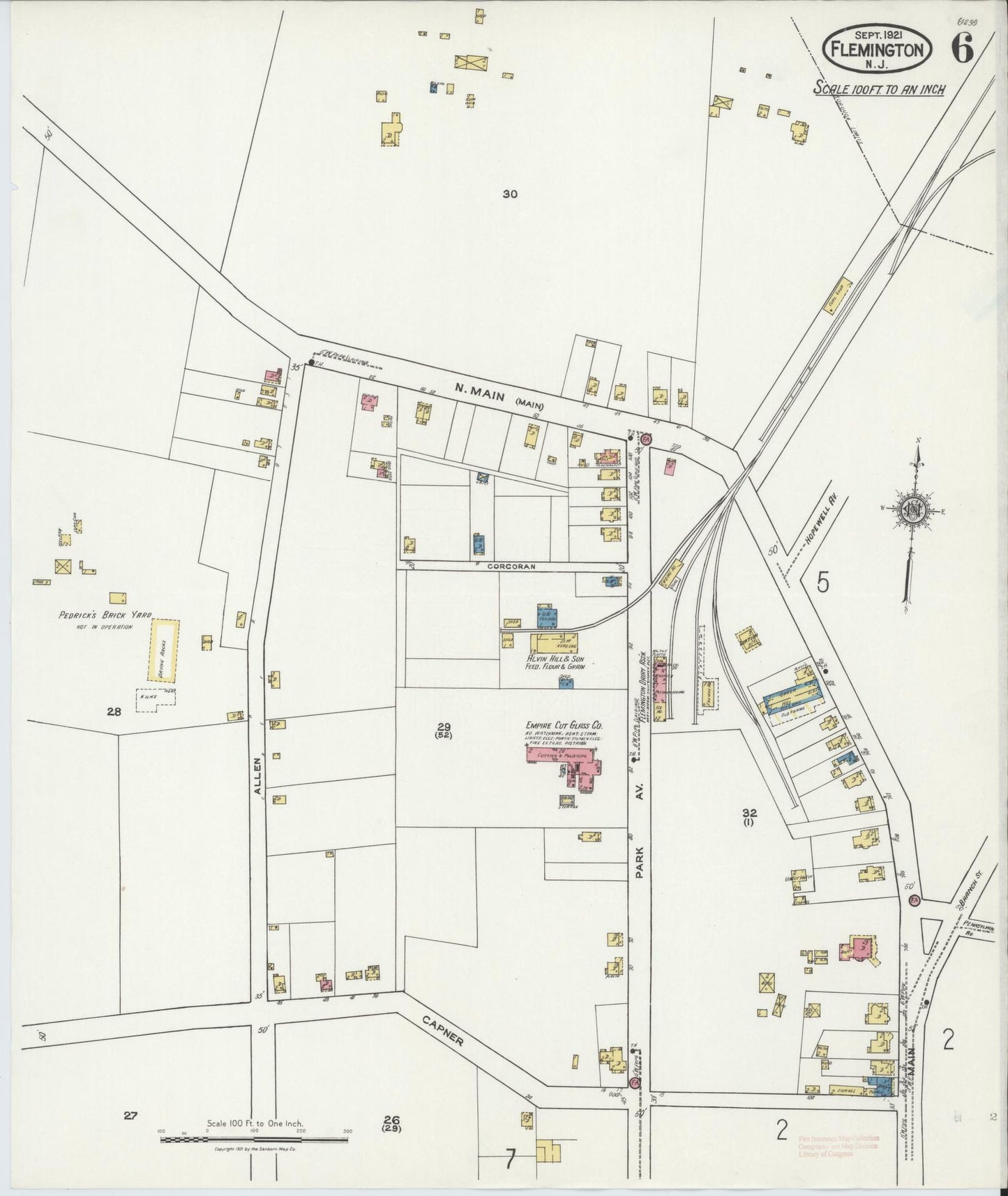 Sanborn Fire Insurance Map from Flemington, Hunterdon County, New Jersey (1921), Sheet #0006 - Historic Sanborn Fire Insurance Map Print, vintage old map wall art, antique decor, genealogy gift, New Jersey New Jersey map