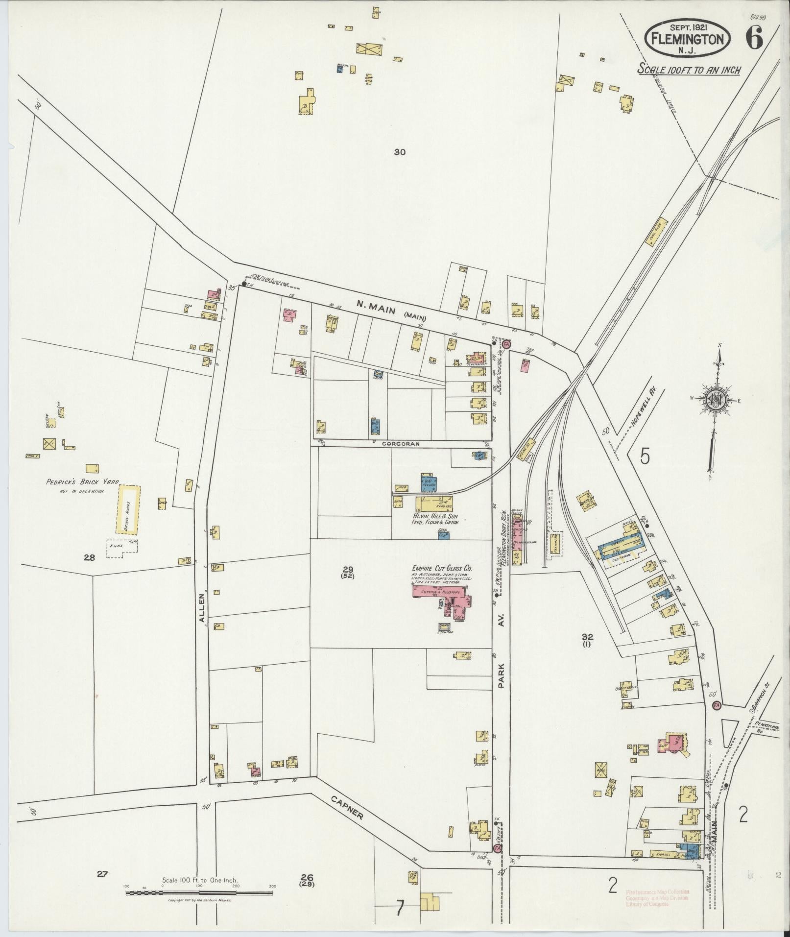Sanborn Fire Insurance Map from Flemington, Hunterdon County, New Jersey (1921), Sheet #0006 - Historic Sanborn Fire Insurance Map Print, vintage old map wall art, antique decor, genealogy gift, New Jersey New Jersey map