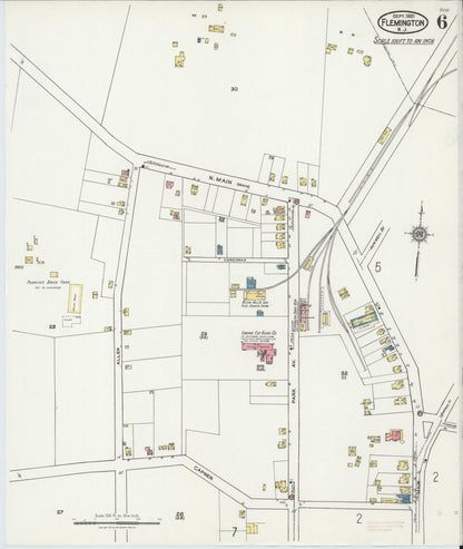 Sanborn Fire Insurance Map from Flemington, Hunterdon County, New Jersey (1921), Sheet #0006 - Historic Sanborn Fire Insurance Map Print, vintage old map wall art, antique decor, genealogy gift, New Jersey New Jersey map