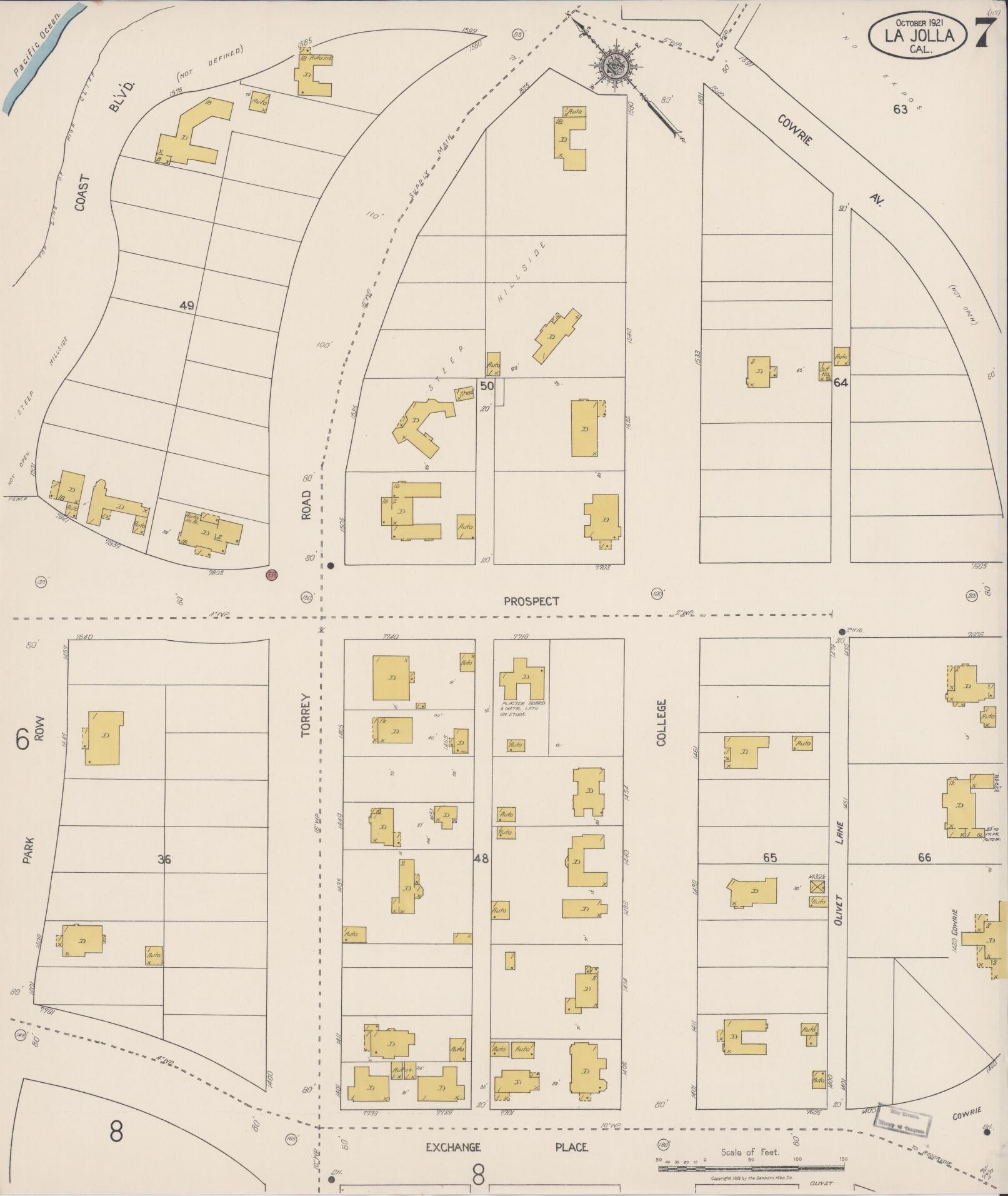 Sanborn Fire Insurance Map from La Jolla, San Diego County, California (1921), Sheet #0007 - Historic Sanborn Fire Insurance Map Print, vintage old map wall art, antique decor, genealogy gift, California California map
