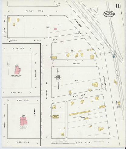 Sanborn Fire Insurance Map from Wagoner, Wagoner County, Oklahoma (1917), Sheet #0011 - Complete Map Set gallery image, historic Sanborn map, vintage wall art, Oklahoma Oklahoma