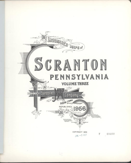 Sanborn Fire Insurance Map from Scranton, Lackawanna County, Pennsylvania (1956), Sheet #0001 - Historic Sanborn Fire Insurance Map Print, vintage old map wall art, antique decor, genealogy gift, Pennsylvania Pennsylvania map
