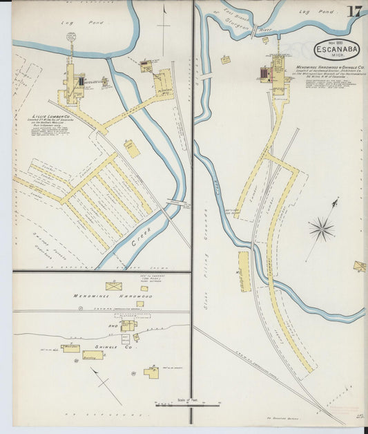 Sanborn Fire Insurance Map from Escanaba, Delta County, Michigan (1893), Sheet #0017 - Historic Sanborn Fire Insurance Map Print, vintage old map wall art, antique decor, genealogy gift, Michigan Michigan map