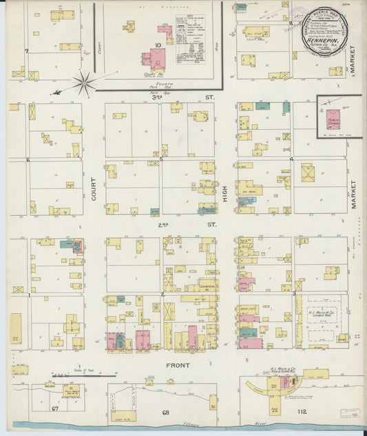 Sanborn Fire Insurance Map from Hennepin, Putnam County, Illinois (1893), Sheet #0001 - Historic Sanborn Fire Insurance Map Print, vintage old map wall art, antique decor, genealogy gift, Illinois Illinois map