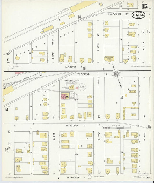 Sanborn Fire Insurance Map from Temple, Bell County, Texas (1915), Sheet #0015 - Historic Sanborn Fire Insurance Map Print, vintage old map wall art, antique decor, genealogy gift, Texas Texas map