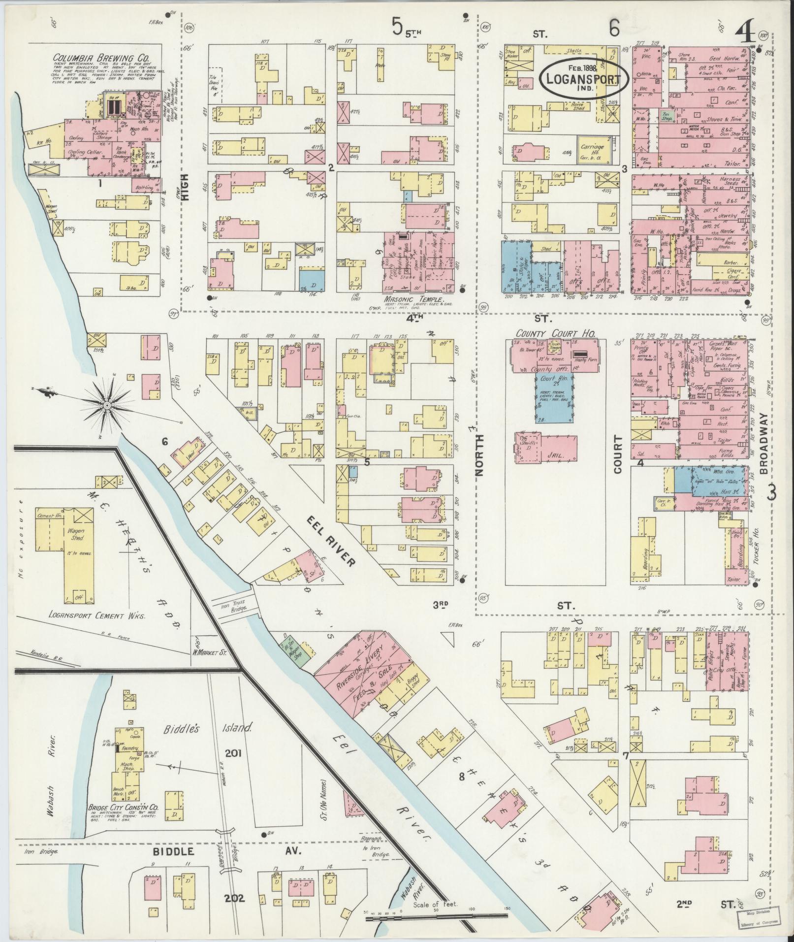 Sanborn Fire Insurance Map from Logansport, Cass County, Indiana (1898), Sheet #0004 - Complete Map Set gallery image, historic Sanborn map, vintage wall art, Indiana Indiana