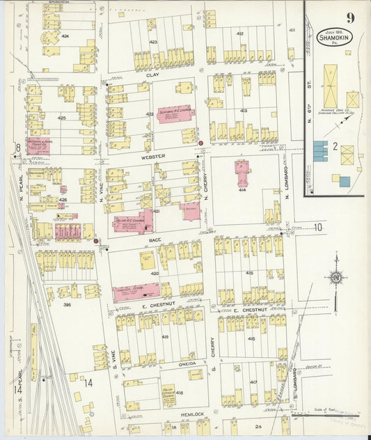 Sanborn Fire Insurance Map from Shamokin, Northumberland County, Pennsylvania (1913), Sheet #0009 - Historic Sanborn Fire Insurance Map Print, vintage old map wall art, antique decor, genealogy gift, Pennsylvania Pennsylvania map