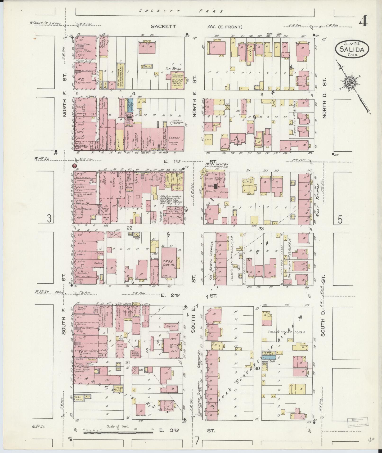 Sanborn Fire Insurance Map from Salida, Chaffee County, Colorado (1914), Sheet #0004 - Complete Map Set gallery image, historic Sanborn map, vintage wall art, Colorado Colorado