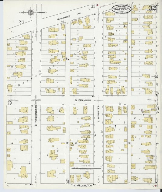 Sanborn Fire Insurance Map from Traverse City, Grand Traverse County, Michigan (1920), Sheet #0032 - Historic Sanborn Fire Insurance Map Print, vintage old map wall art, antique decor, genealogy gift, Michigan Michigan map