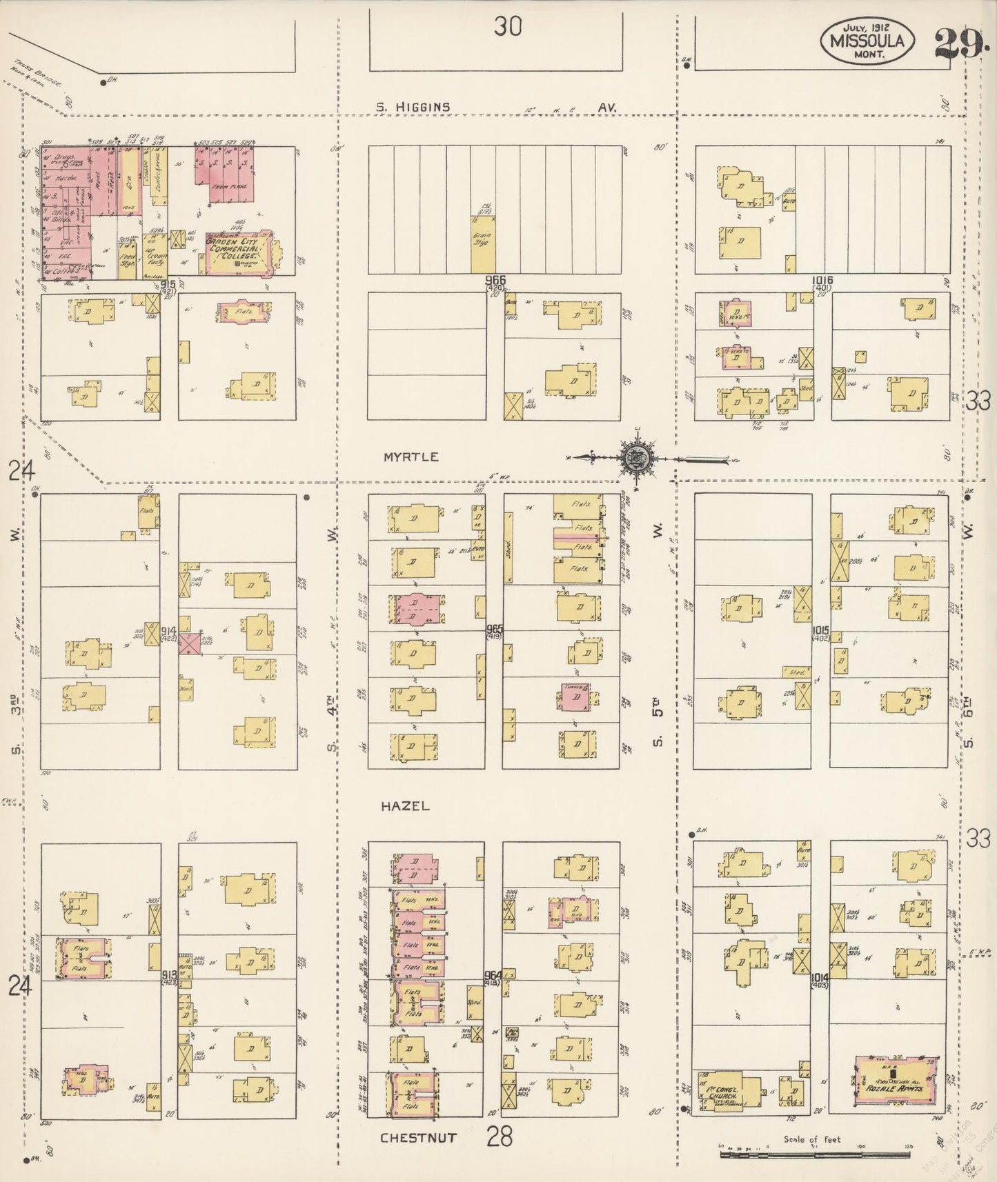Sanborn Fire Insurance Map from Missoula, Missoula County, Montana (1912), Sheet #0029 - Complete Map Set gallery image, historic Sanborn map, vintage wall art, Montana Montana