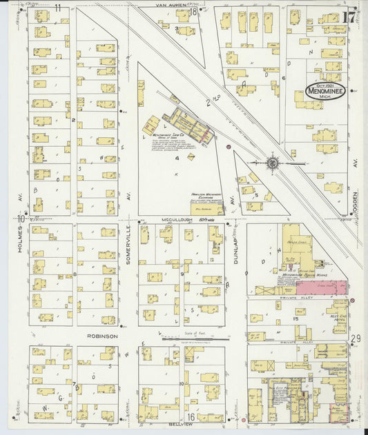 Sanborn Fire Insurance Map from Menominee, Menominee County, Michigan (1921), Sheet #0017 - Historic Sanborn Fire Insurance Map Print, vintage old map wall art, antique decor, genealogy gift, Michigan Michigan map