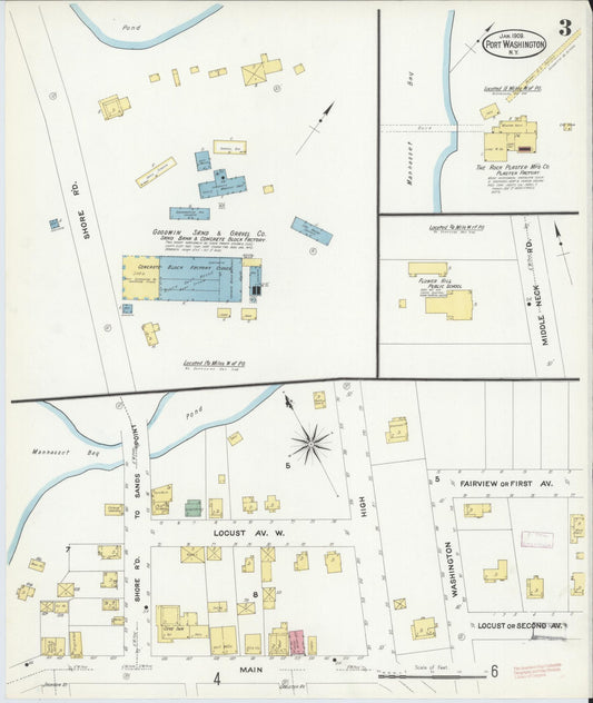 Sanborn Fire Insurance Map from Port Washington, Nassau County, New York (1909), Sheet #0003 - Historic Sanborn Fire Insurance Map Print, vintage old map wall art, antique decor, genealogy gift, New York New York map