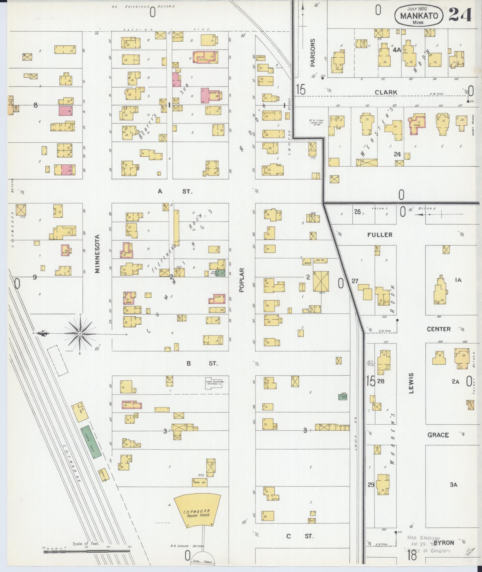 Sanborn Fire Insurance Map from Mankato, Blue Earth County, Minnesota (1900), Sheet #0024 - Historic Sanborn Fire Insurance Map Print, vintage old map wall art, antique decor, genealogy gift, Minnesota Minnesota map