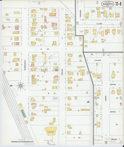 Sanborn Fire Insurance Map from Mankato, Blue Earth County, Minnesota (1900), Sheet #0024 - Historic Sanborn Fire Insurance Map Print, vintage old map wall art, antique decor, genealogy gift, Minnesota Minnesota map