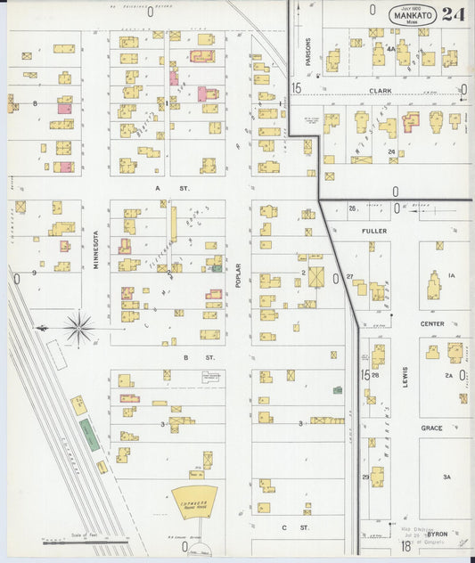 Sanborn Fire Insurance Map from Mankato, Blue Earth County, Minnesota (1900), Sheet #0024 - Historic Sanborn Fire Insurance Map Print, vintage old map wall art, antique decor, genealogy gift, Minnesota Minnesota map