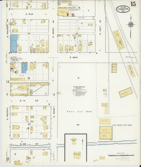 Sanborn Fire Insurance Map from Chanute, Neosho County, Kansas (1916), Sheet #0015 - Historic Sanborn Fire Insurance Map Print, vintage old map wall art, antique decor, genealogy gift, Kansas Kansas map