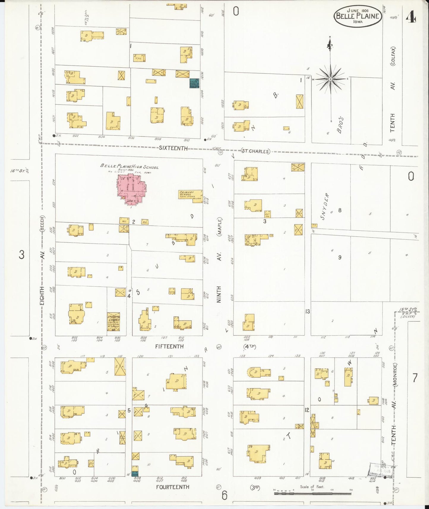 Sanborn Fire Insurance Map from Belle Plaine, Benton County, Iowa (1906), Sheet #0004 - Historic Sanborn Fire Insurance Map Print, vintage old map wall art