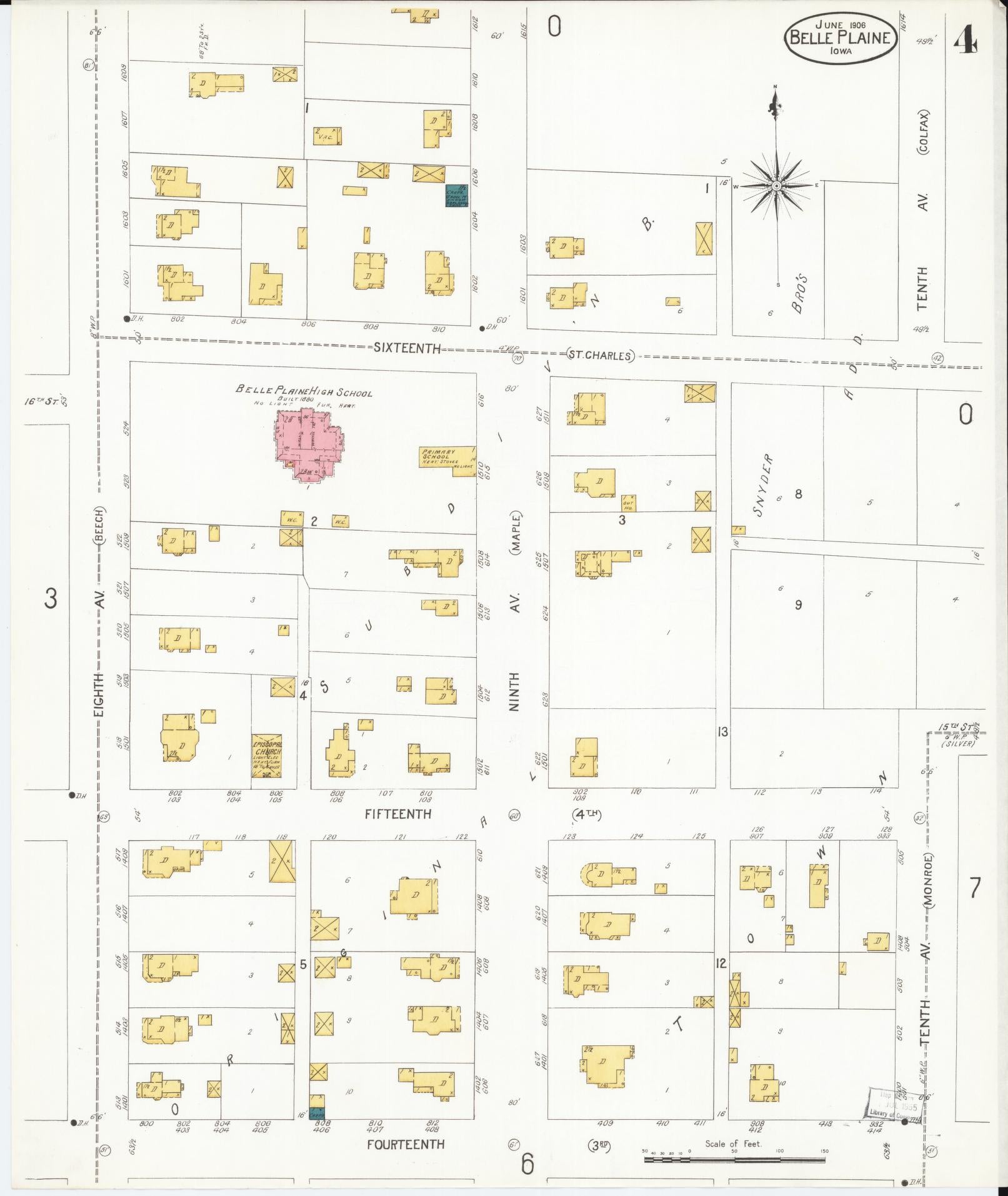Sanborn Fire Insurance Map from Belle Plaine, Benton County, Iowa (1906), Sheet #0004 - Historic Sanborn Fire Insurance Map Print, vintage old map wall art