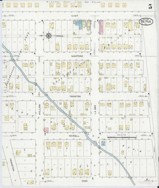 Sanborn Fire Insurance Map from De Pue, Bureau County, Illinois (1914), Sheet #0005 - Historic Sanborn Fire Insurance Map Print, vintage old map wall art, antique decor, genealogy gift, Illinois Illinois map