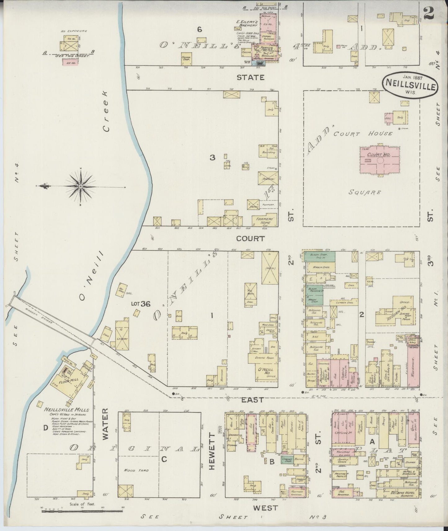 Sanborn Fire Insurance Map from Neillsville, Clark County, Wisconsin (1887), Sheet #0002 - Historic Sanborn Fire Insurance Map Print, vintage old map wall art, antique decor, genealogy gift, Wisconsin Wisconsin map