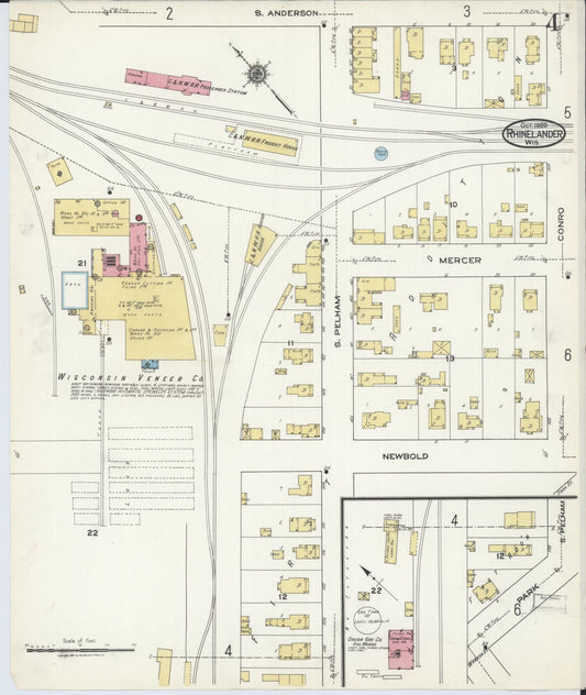 Sanborn Fire Insurance Map from Rhinelander, Oneida County, Wisconsin (1920), Sheet #0004 - Historic Sanborn Fire Insurance Map Print, vintage old map wall art, antique decor, genealogy gift, Wisconsin Wisconsin map
