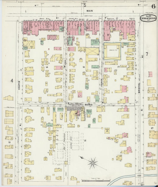Sanborn Fire Insurance Map from Canandaigua, Ontario County, New York (1897), Sheet #0006 - Historic Sanborn Fire Insurance Map Print, vintage old map wall art, antique decor, genealogy gift, New York New York map