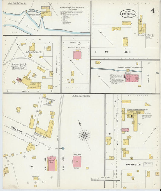 Sanborn Fire Insurance Map from Wytheville, Wythe County, Virginia (1903), Sheet #0004 - Historic Sanborn Fire Insurance Map Print, vintage old map wall art, antique decor, genealogy gift, Virginia Virginia map