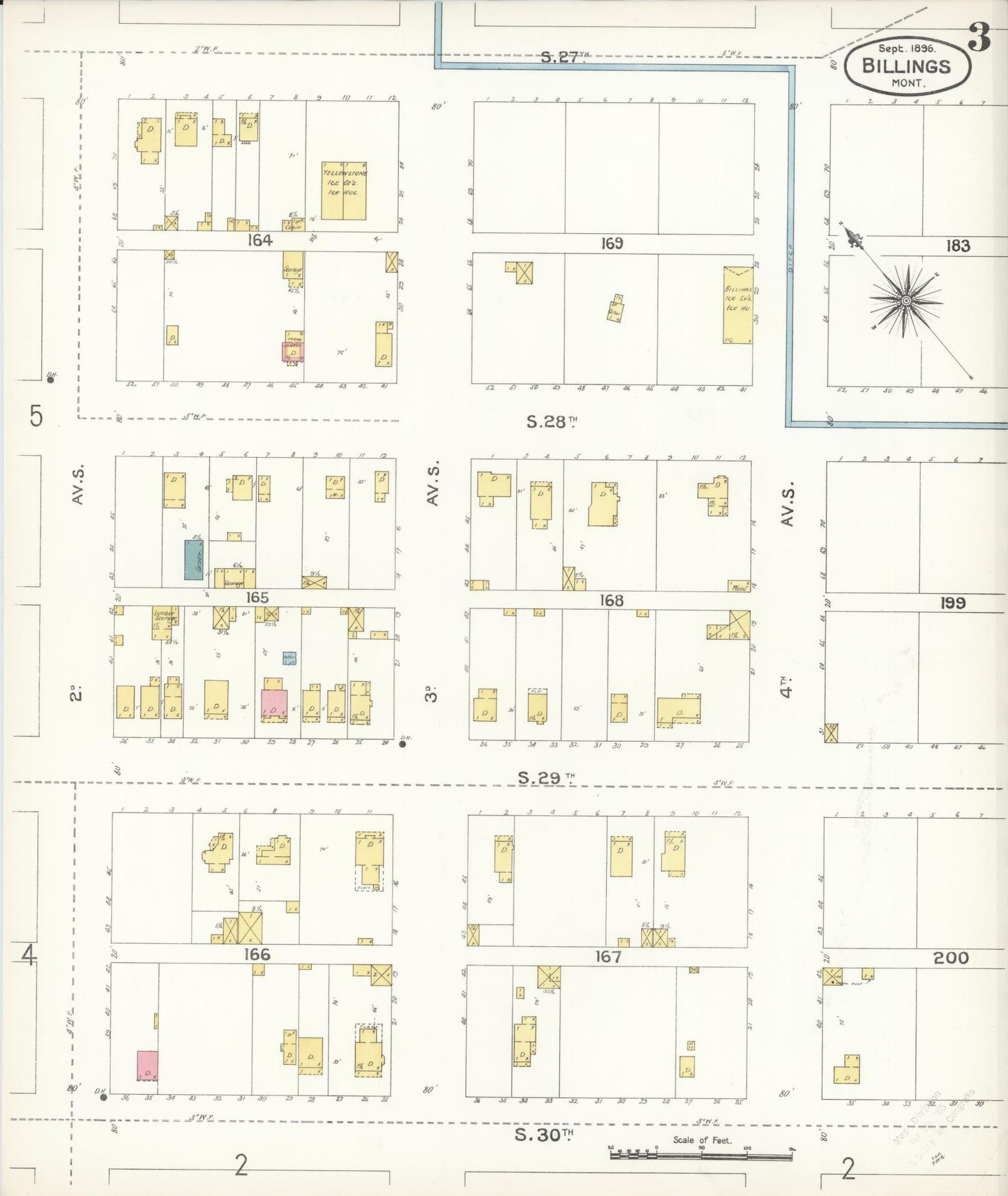 Sanborn Fire Insurance Map from Billings, Yellowstone County, Montana (1896), Sheet #0003 - Complete Map Set gallery image, historic Sanborn map, vintage wall art, Montana Montana