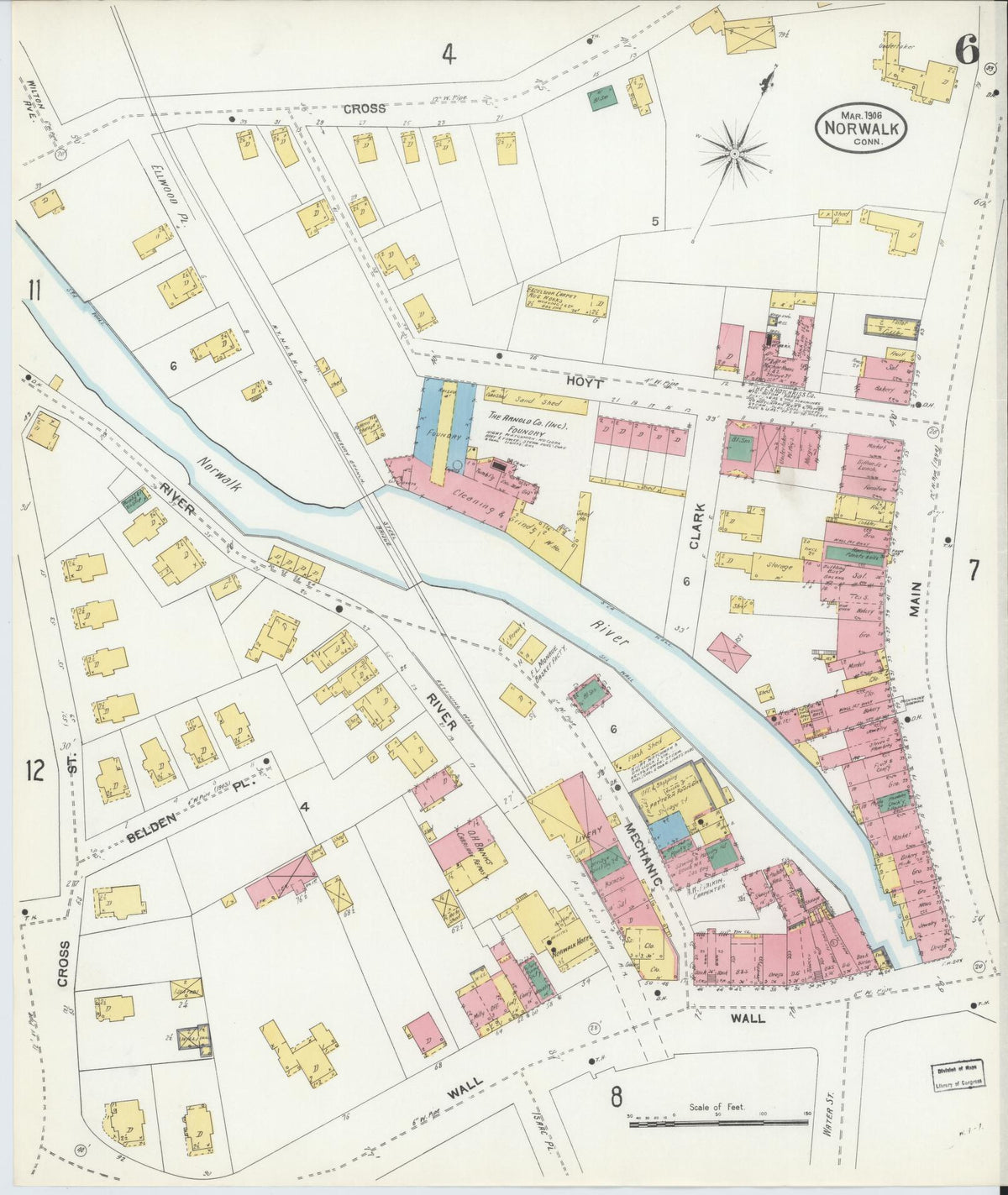 Sanborn Fire Insurance Map from Norwalk, Fairfield County, Connecticut (1906), Sheet #0006 - Historic Sanborn Fire Insurance Map Print, vintage old map wall art, antique decor, genealogy gift, Connecticut Connecticut map