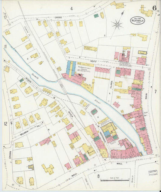 Sanborn Fire Insurance Map from Norwalk, Fairfield County, Connecticut (1906), Sheet #0006 - Historic Sanborn Fire Insurance Map Print, vintage old map wall art, antique decor, genealogy gift, Connecticut Connecticut map
