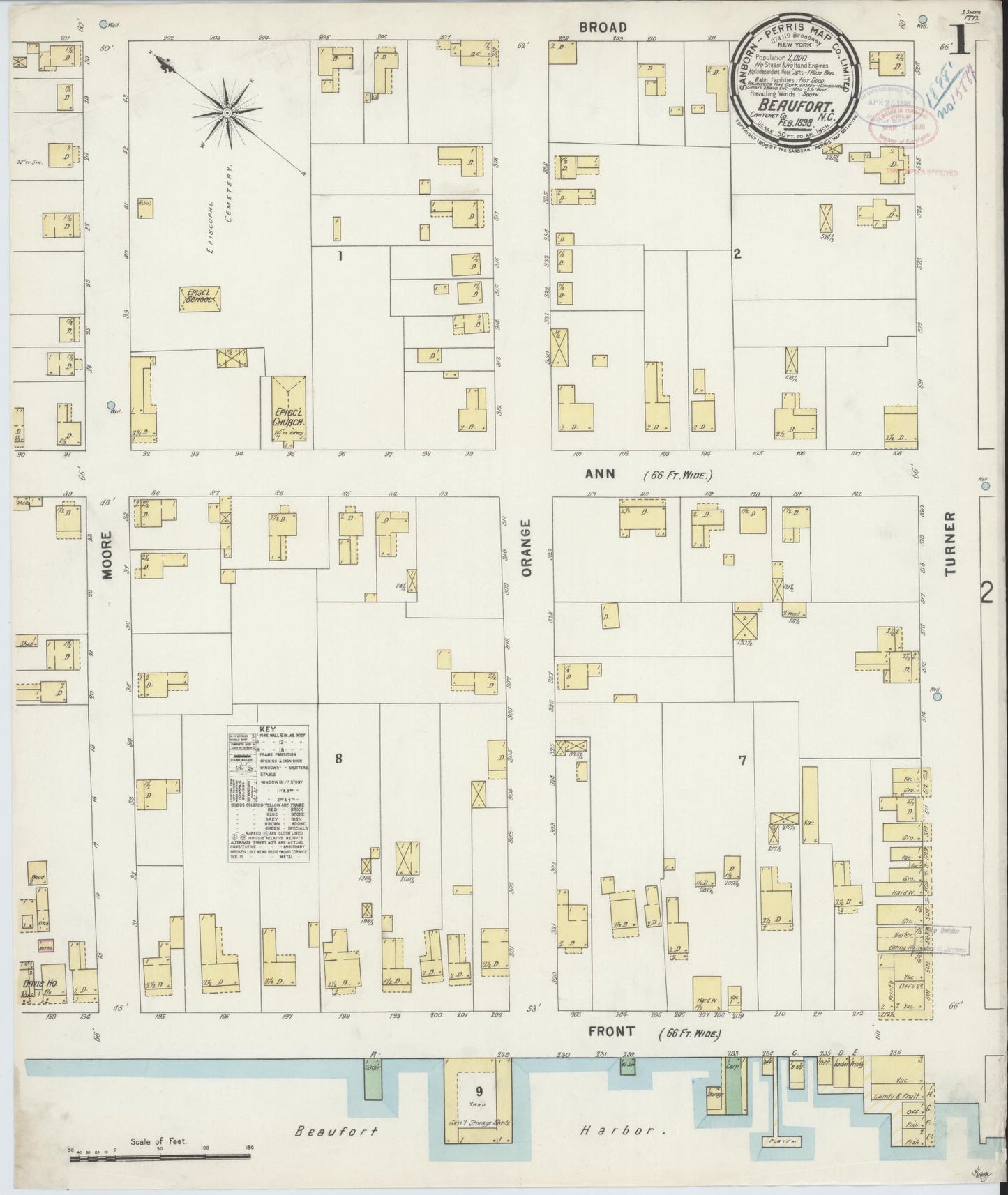 Sanborn Fire Insurance Map from Beaufort, Carteret County, North Carolina. (1898) – Historic Sanborn Fire Insurance Map Print