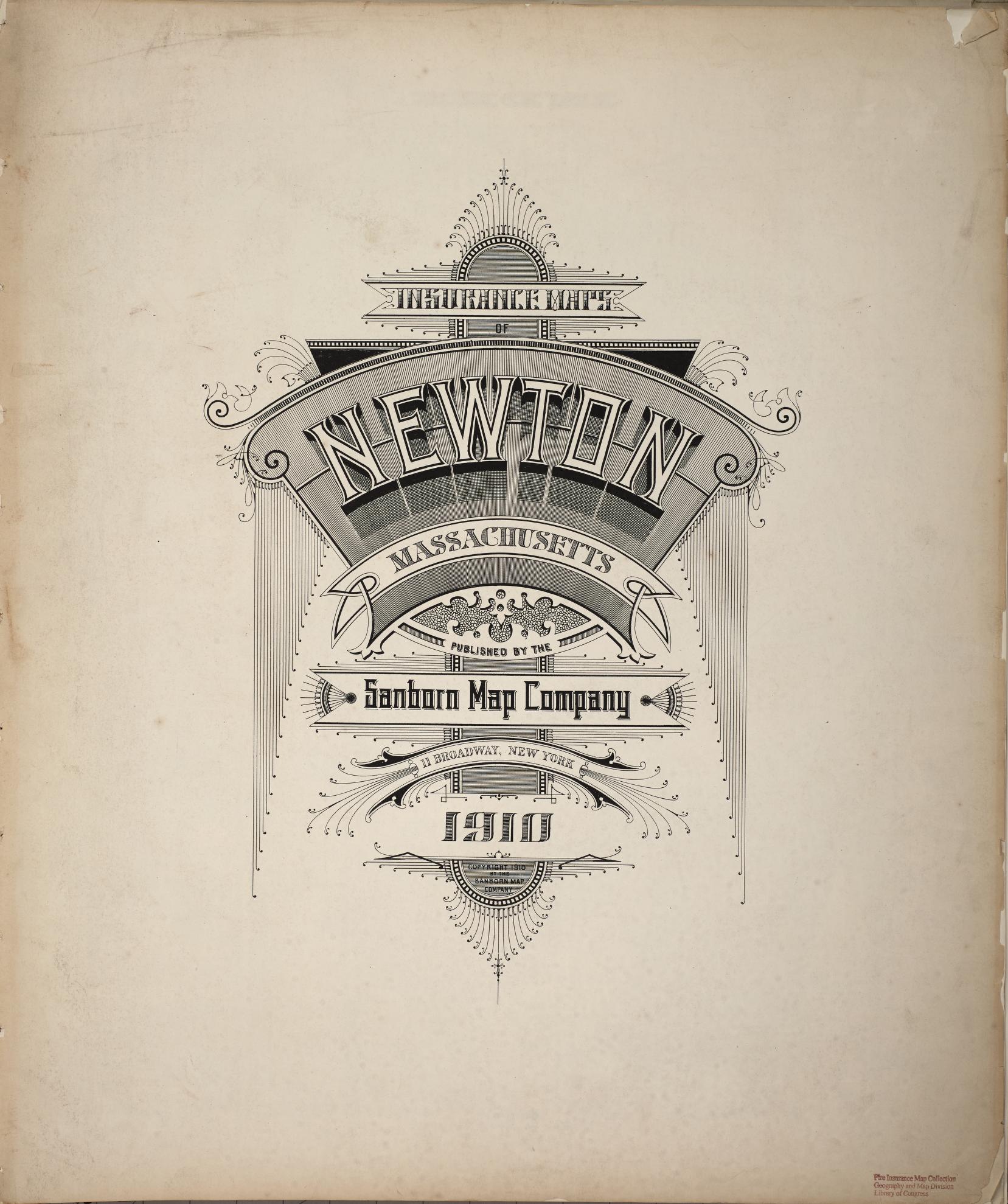 Sanborn Fire Insurance Map from Newton, Middlesex County, Massachusetts (1910), Sheet #0001 - Historic Sanborn Fire Insurance Map Print, vintage old map wall art, antique decor, genealogy gift, Massachusetts Massachusetts map