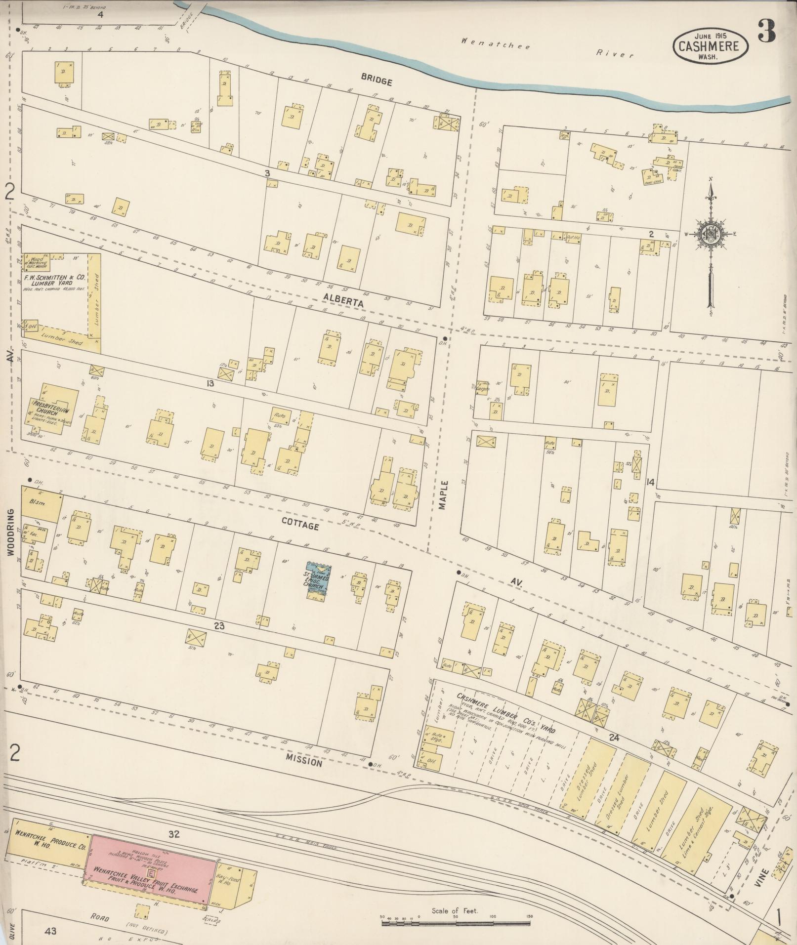 Sanborn Fire Insurance Map from Cashmere, Chelan County, Washington (1915), Sheet #0003 - Complete Map Set gallery image, historic Sanborn map, vintage wall art, Washington Washington