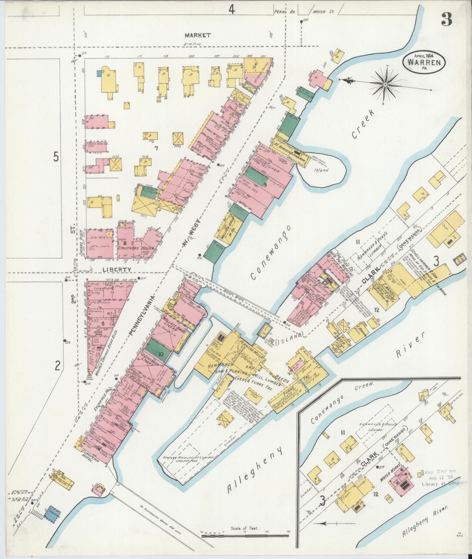 Sanborn Fire Insurance Map from Warren, Warren County, Pennsylvania (1904), Sheet #0003 - Complete Map Set gallery image, historic Sanborn map, vintage wall art, Pennsylvania Pennsylvania