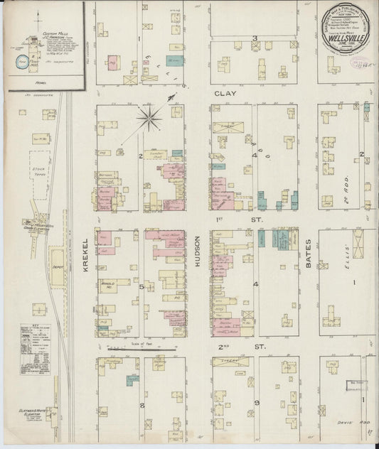 Sanborn Fire Insurance Map from Wellsville, Montgomery County, Missouri (1886), Sheet #0001 - Historic Sanborn Fire Insurance Map Print, vintage old map wall art, antique decor, genealogy gift, Missouri Missouri map