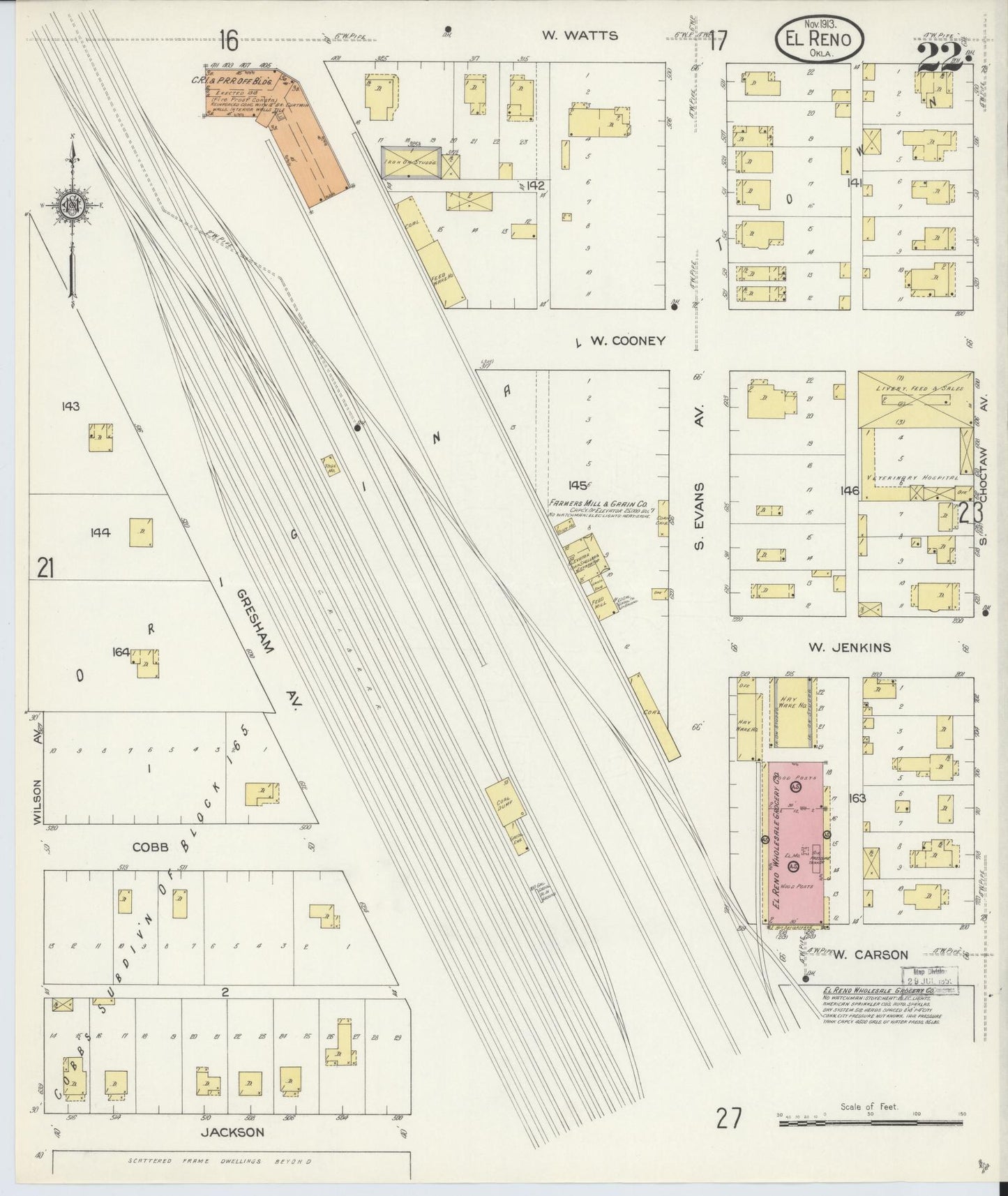 Sanborn Fire Insurance Map from El Reno, Canadian County, Oklahoma (1913), Sheet #0022 - Complete Map Set gallery image, historic Sanborn map, vintage wall art, Oklahoma Oklahoma