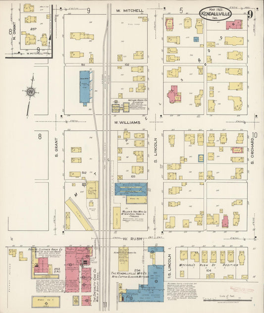 Sanborn Fire Insurance Map from Kendallville, Noble County, Indiana (1922), Sheet #0009 - Historic Sanborn Fire Insurance Map Print, vintage old map wall art, antique decor, genealogy gift, Indiana Indiana map