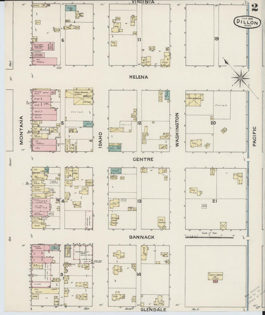 Sanborn Fire Insurance Map from Dillon, Beaverhead County, Montana (1888), Sheet #0002 - Historic Sanborn Fire Insurance Map Print, vintage old map wall art, antique decor, genealogy gift, Montana Montana map