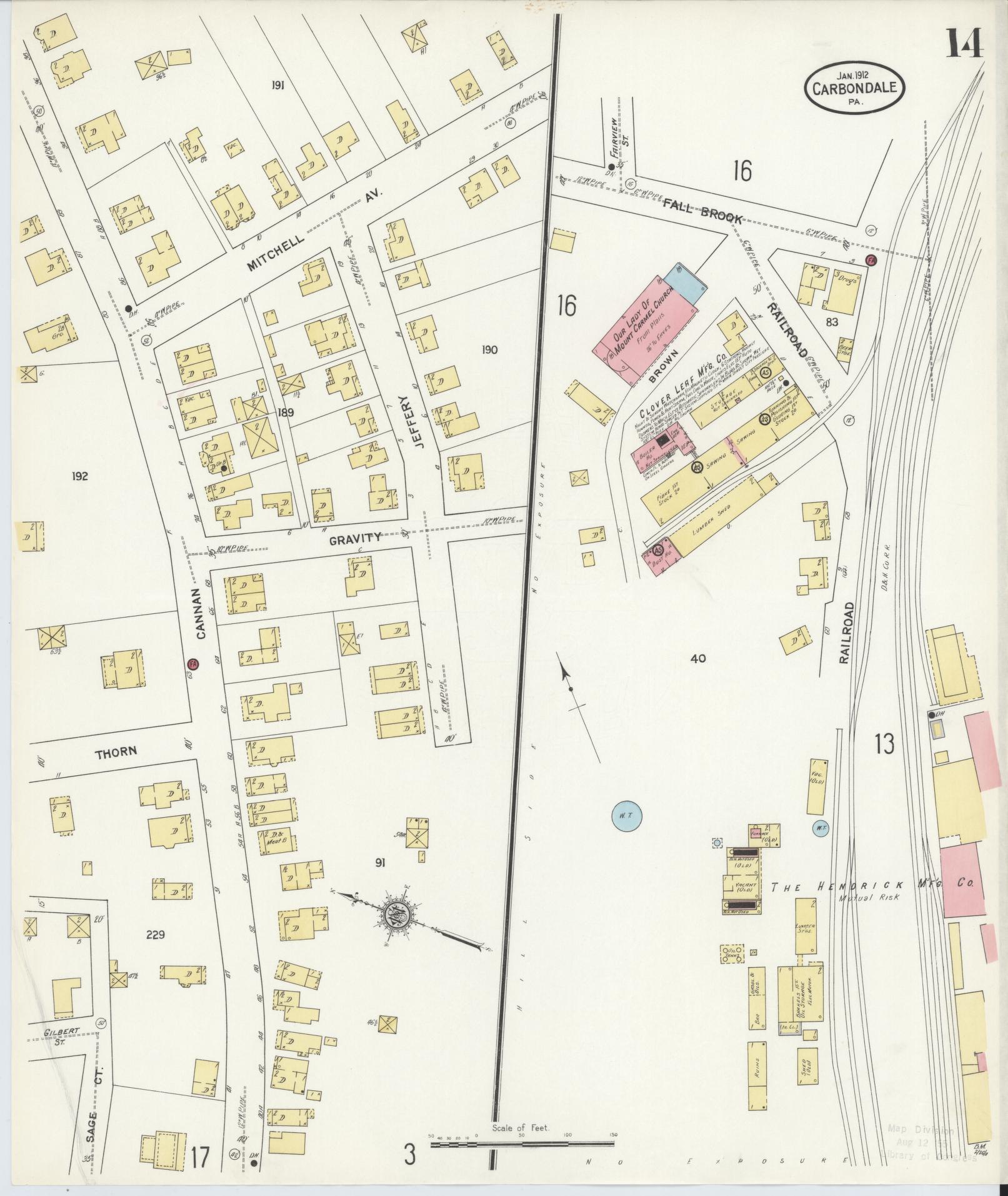 Sanborn Fire Insurance Map from Carbondale, Lackawanna County, Pennsylvania (1912), Sheet #0014 - Historic Sanborn Fire Insurance Map Print, vintage old map wall art, antique decor, genealogy gift, Pennsylvania Pennsylvania map