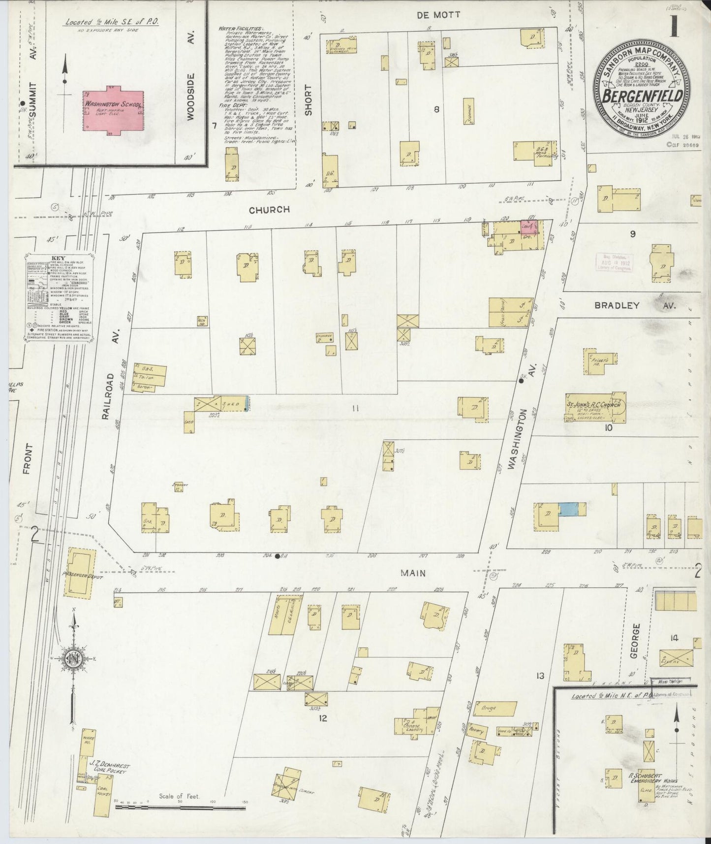 Sanborn Fire Insurance Map from Bergenfield, Bergen County, New Jersey (1912), Sheet #0001 - Historic Sanborn Fire Insurance Map Print, vintage old map wall art, antique decor, genealogy gift, New Jersey New Jersey map