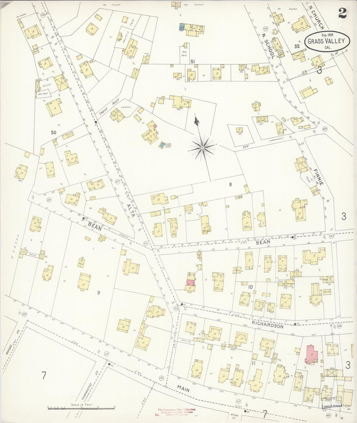 Sanborn Fire Insurance Map from Grass Valley, Nevada County, California (1898), Sheet #0002 - Complete Map Set gallery image, historic Sanborn map, vintage wall art, California California
