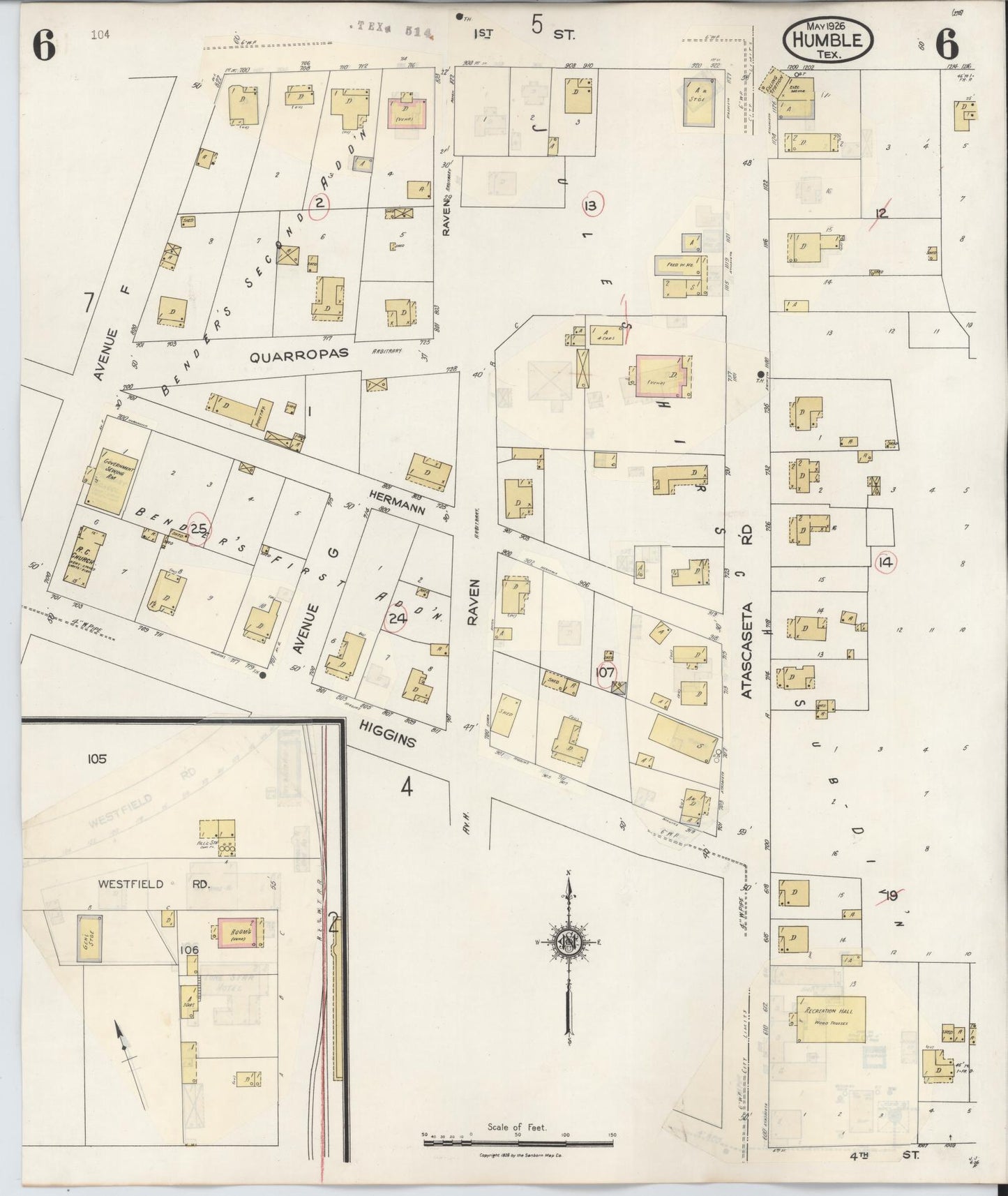 Sanborn Fire Insurance Map from Humble, Harris County, Texas (1940), Sheet #0006 - Historic Sanborn Fire Insurance Map Print, vintage old map wall art, antique decor, genealogy gift, Texas Texas map