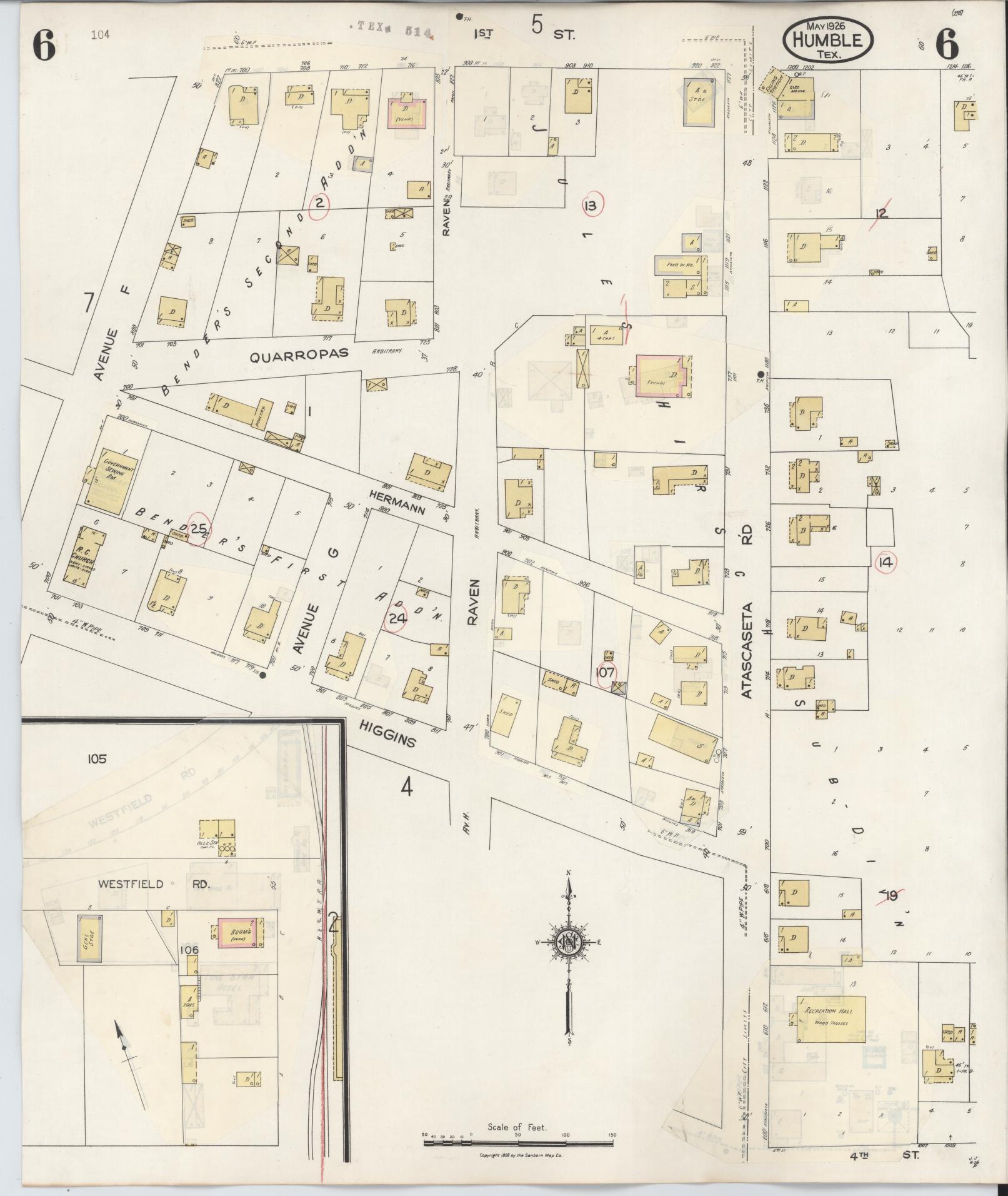 Sanborn Fire Insurance Map from Humble, Harris County, Texas (1940), Sheet #0006 - Historic Sanborn Fire Insurance Map Print, vintage old map wall art, antique decor, genealogy gift, Texas Texas map