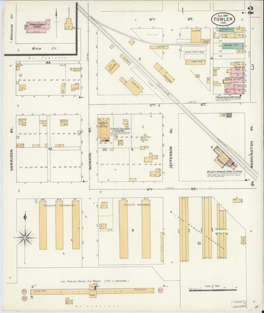 Sanborn Fire Insurance Map from Fowler, Benton County, Indiana (1905), Sheet #0002 - Historic Sanborn Fire Insurance Map Print, vintage old map wall art, antique decor, genealogy gift, Indiana Indiana map