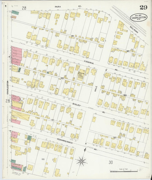 Sanborn Fire Insurance Map from Charleston, Kanawha County, West Virginia (1907), Sheet #0029 - Historic Sanborn Fire Insurance Map Print, vintage old map wall art, antique decor, genealogy gift, West Virginia West Virginia map