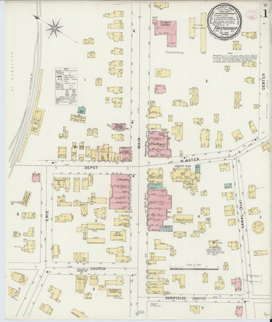 Sanborn Fire Insurance Map from Friendship, Allegany County, New York (1897), Sheet #0001 - Historic Sanborn Fire Insurance Map Print, vintage old map wall art, antique decor, genealogy gift, New York New York map